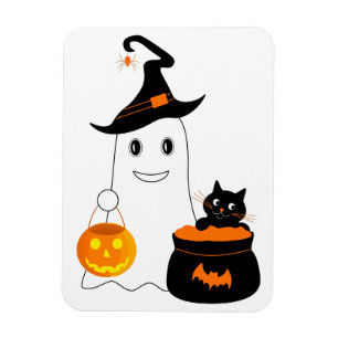 Íman Fantasma bonito com gato preto celebra o Dia do Di