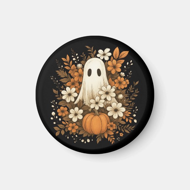 Íman Fantasma Bonito Com Pumpkin E Flores De Queda - Ha (Frente)