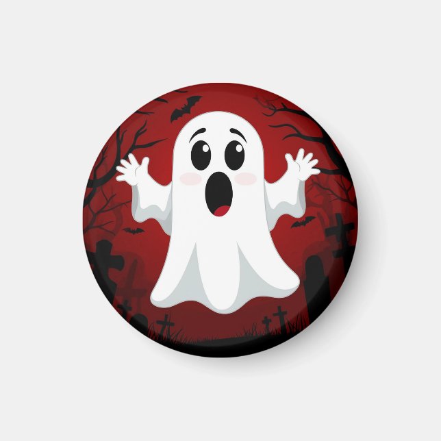 Íman Fantasma de Desenho Adorável no Halloween Assustad (Frente)