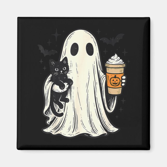 Íman Fantasma de Halloween Fofo Segurando Gato Preto Ca (Frente)
