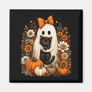 Íman Fantasma de Halloween segurando abóbora floral de