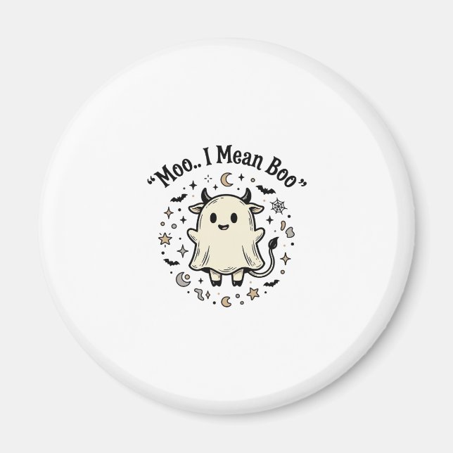 Íman Fantasma de Vaca Fofa Halloween Moo Boo Design Vin (Frente)