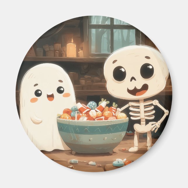 Íman Fantasma E Esqueleto Bonitos Com Bolsa De Doces -  (Frente)