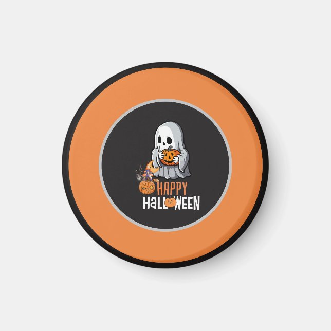 Íman Fantasma Fofo e Abóbora Feliz Halloween (Frente)