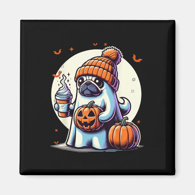 Íman Fantasma Pug Pumpkin Bebe Beanie Fall Halloween (Frente)