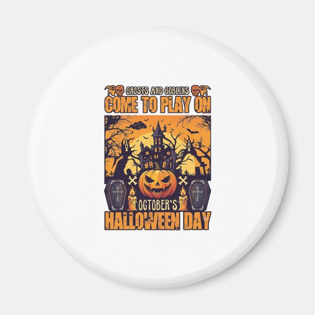 Íman Fantasmas Duendes Halloween Venha Jogar Outubro As (Frente)