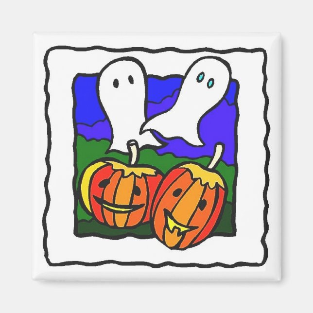 Íman "Fantasmas, Pumpkins" Imã de geladeira de Hallowee (Frente)