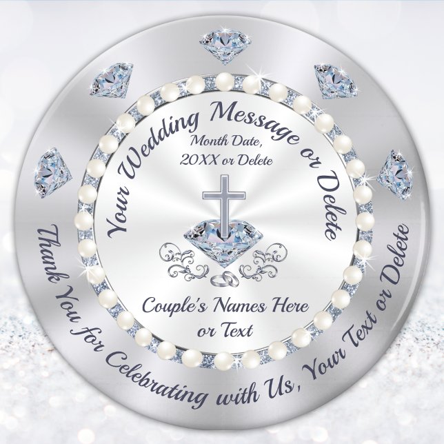 Íman Fantástico Personalizado, Favoritos Cristãos De Ca (Christian wedding favors for Guests. Diamond Theme Christian Wedding Ideas. Silver and White. Cross )