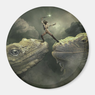 Íman Fantasy Art Dragões e Warrior Woman Magnet