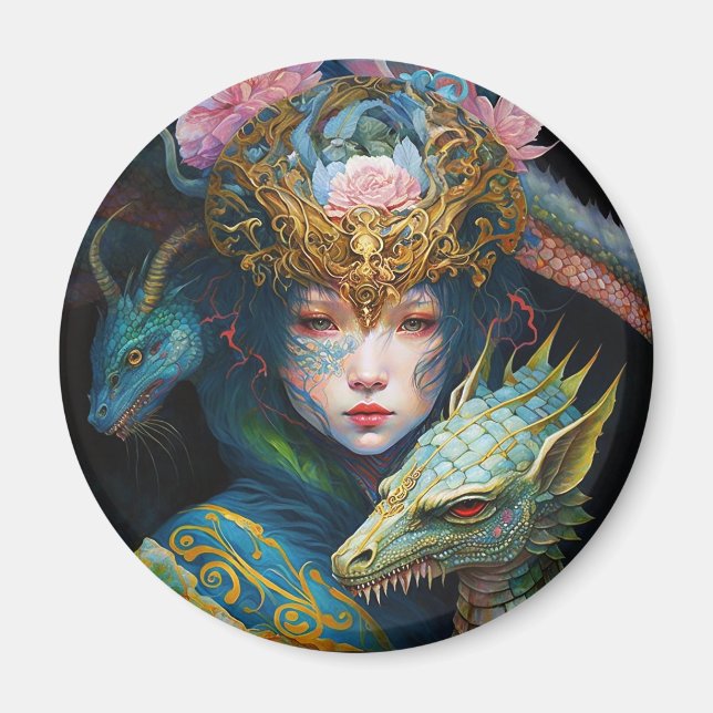 Íman Fantasy Art Dragon Deusa Rainha Magnet (Frente)