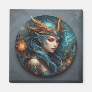 Íman Fantasy Art Mulher Guerreira Colorida Vibrante