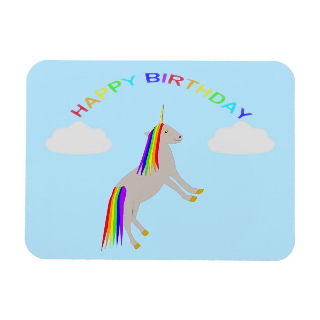 Íman Fantasy Birthday Unicorn Rainbow and Clouds (Horizontal)