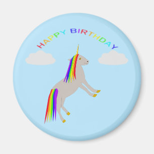 Íman Fantasy Birthday Unicorn Rainbow and Clouds