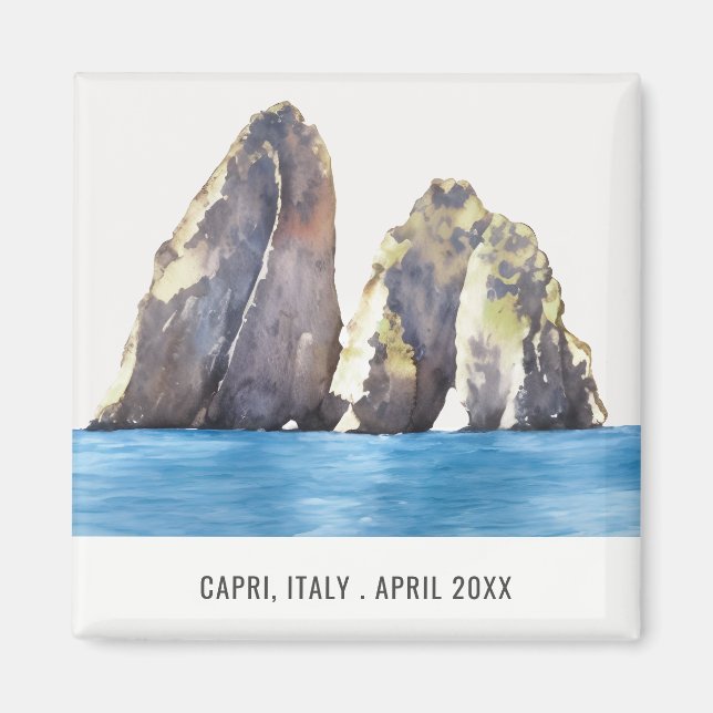 Íman Faraglioni Rocks Capri Itália Watercolor Viagem (Frente)