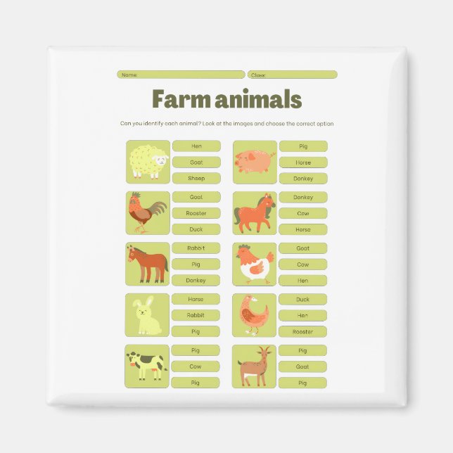 Íman Farm Animals Identification Educational Worksheet (Frente)