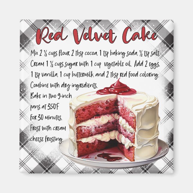 Íman Farmhouse Red Velvet Cake Recipe Black White Plaid (Frente)