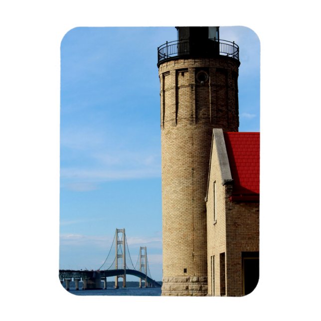 Íman Farol antigo do ponto Mackinac e Ponte Mackinac (Vertical)