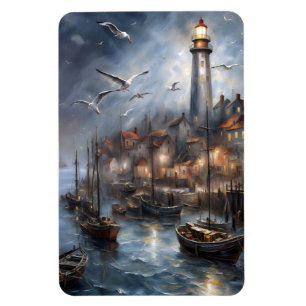 Íman Farol Costeiro ao Crepúsculo Arte Náutica