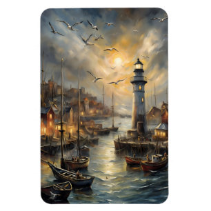 Íman Farol Costeiro e Aldeia Costeira Arte Sunset