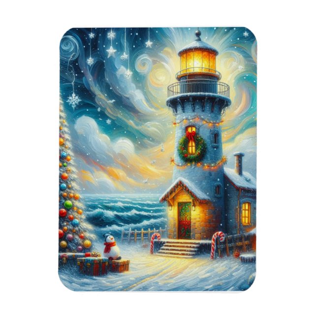 Íman Farol de Árvore de Natal Azul Costeiro Náutico (Vertical)