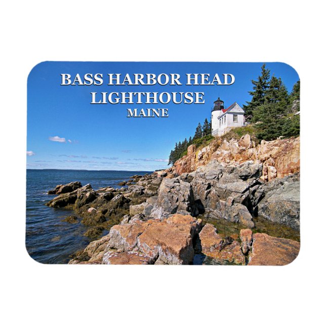 Íman Farol de Cabeça de Bass Harbor, Maine Photo Magnet (Horizontal)