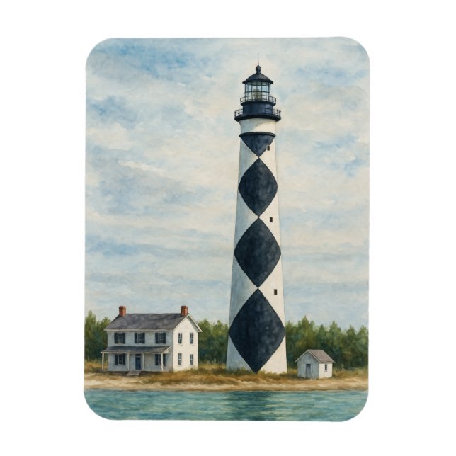 Íman Farol de Cape Lookout em Aquarela (Vertical)