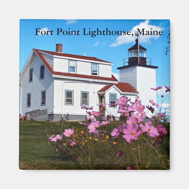 Íman Farol Fort Point, Maine Magnet (Frente)