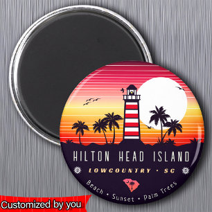 Íman Farol Hilton Head SC Retro Sunset Souvenirs
