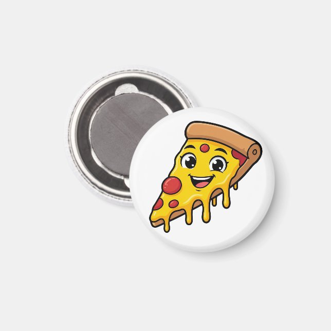 Íman Fatia de Pizza Feliz e Divertida com Queijo Elásti (Front/Back)