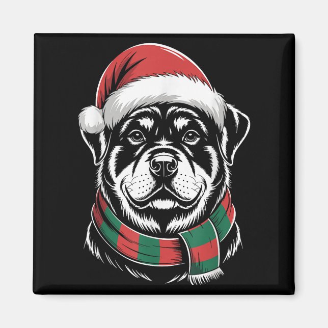 Íman Fato de Natal do Cão Rottweiler Chapéu Cachecol do (Frente)