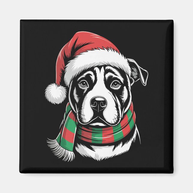 Íman Fato de Natal para Cachorro Pitbull com Chapéu e C (Frente)