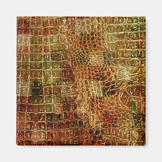 Íman Faux Alligator Animal Pele Couro Vermelho Castanho (Frente)