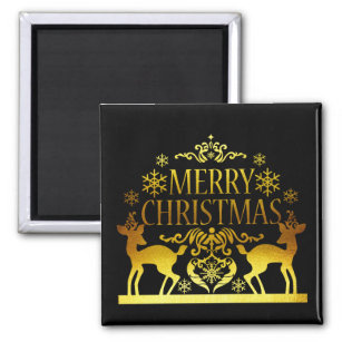 Íman Faux Dourado Black Merry Christmas Magnet