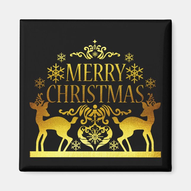 Íman Faux Dourado Black Merry Christmas Magnet (Frente)