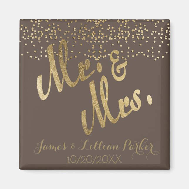 Íman Faux Gold Foil "Sr. & Sra." Casamento Monograma (Frente)