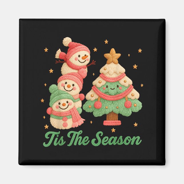 Íman Faux Yarn Crochet Snowman And Christmas Tree  (Frente)