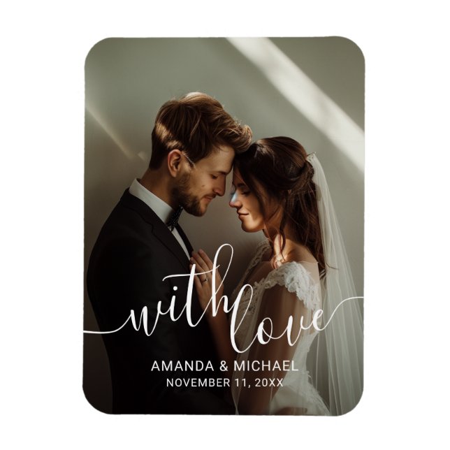 Íman Favor de casamento com foto personalizada 'Com Amo (Vertical)