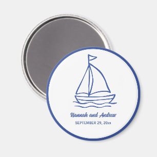 Íman Favor de casamento de barco chic desenhado à mão c