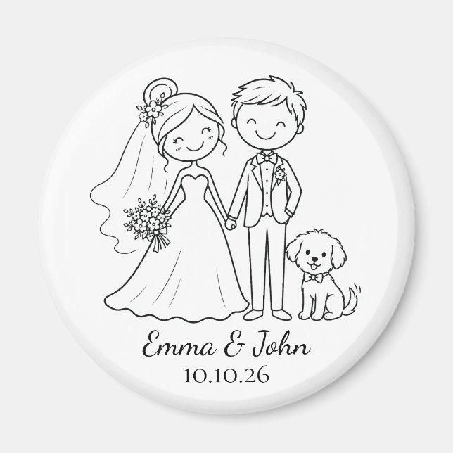 Íman Favor de casamento de cachorro caprichoso fofo (Frente)
