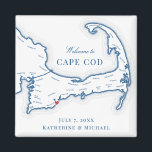 Íman Favor de Casamento de Destino de Cabo Cod<br><div class="desc">Encomendamento rápido e fácil! Estes ímãs do mapa do Cabo Cod fazem favores de casamento do Cabo Cod excelente para incluir nas suas bolsas de boas-vindas de Cabo Cod. Mova o coração clicando em "Editar usando a ferramenta design" em "Personalizar". Perfeito para todos os locais de excelente no Cabo, incluindo...</div>