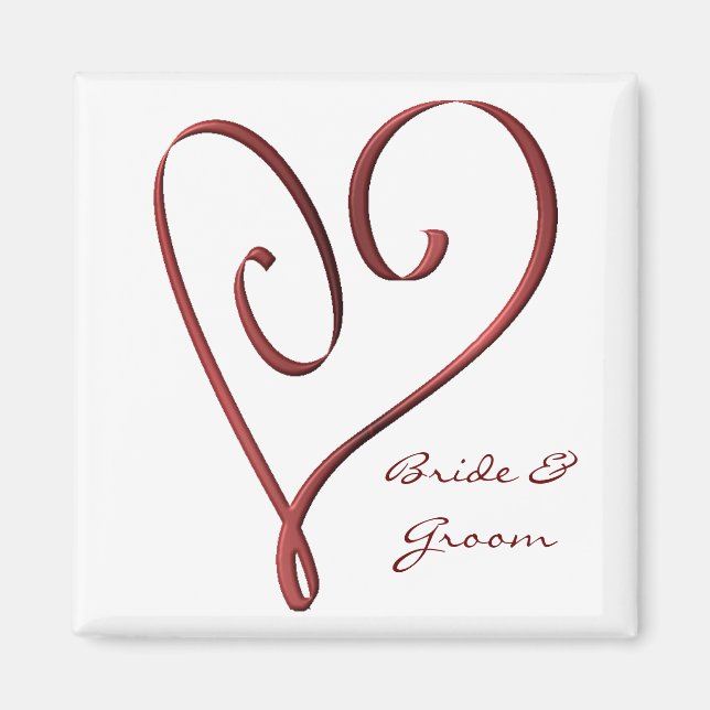 Íman Favor de Casamento do Coração Vermelho Estilizado  (Frente)