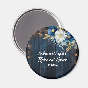 Íman Favor de casamento em madeira azul rústica com flo