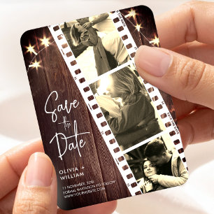 Íman Favor de Casamento Faixa de Foto Salve a Data Rúst