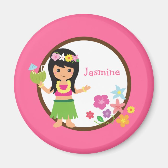 Íman Favor de Festa Temática Luau da Garota Hula (Frente)