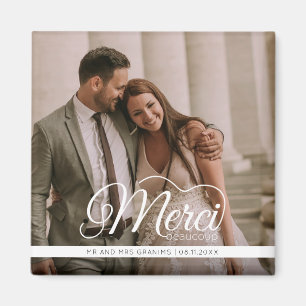 Íman Favor de Foto de Casamento Merci Beaucoup