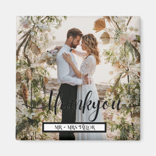 Íman Favor de Foto de Casamento Obrigado com Letra Mode