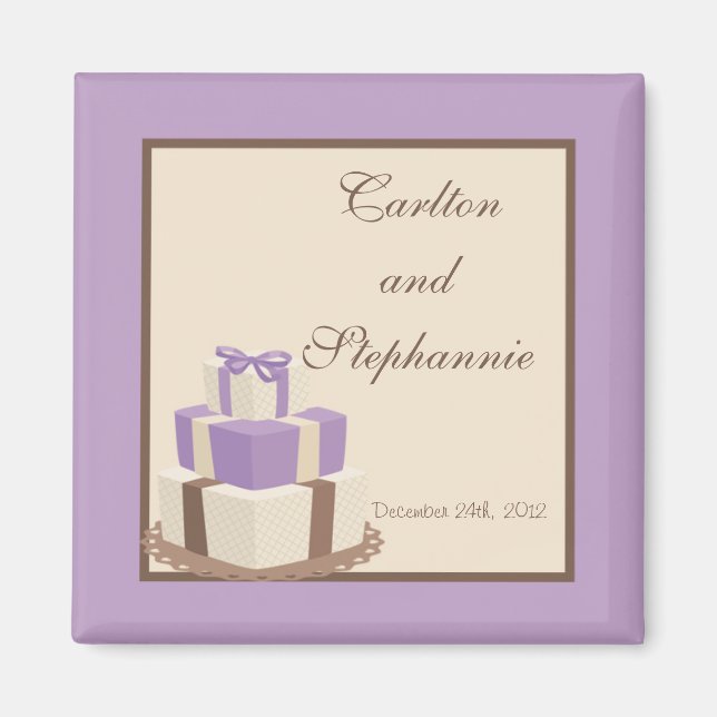 Íman Favor de Magnetos de Bolo/Casamento Roxo (Frente)