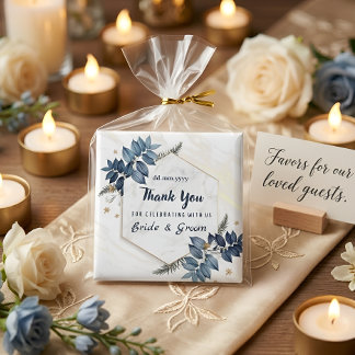 Íman Favor de Noiva Floral Azul Branco Obrigado Quadro