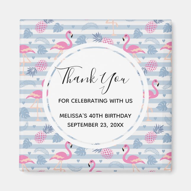 Íman Favor do Padrão de Flamingo e Abacaxi Whimsical (Frente)