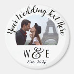 Íman Favoritos de Casamento de Imã de geladeira de Text<br><div class="desc">Favoritos de casamento da Imã de geladeira Foto Foto Foto Foto de modelo ROUND, personalizada e impressa pelo CALLIGRAPHY SCRIPT. Modelo personalizado na frente da imã de geladeira fotográfica, disponível em 3 tamanhos: 1, 25", 2, 25" e 3" de diâmetro. TEXTO SUPERIOR - declaração de casamento principal. Substitua a IMAGEM...</div>